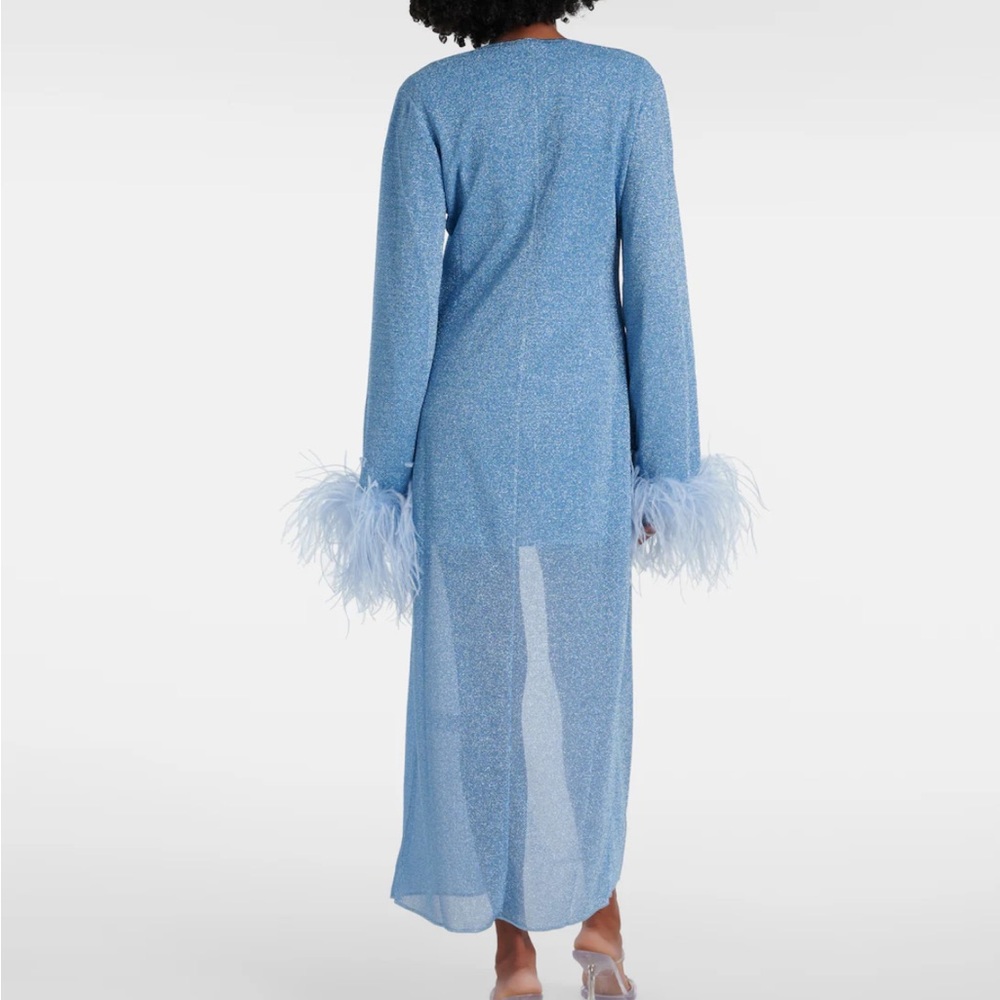 Oseree Lumière Feather-trimmed Metallic Stretch Coverup - Picture 3 of 6